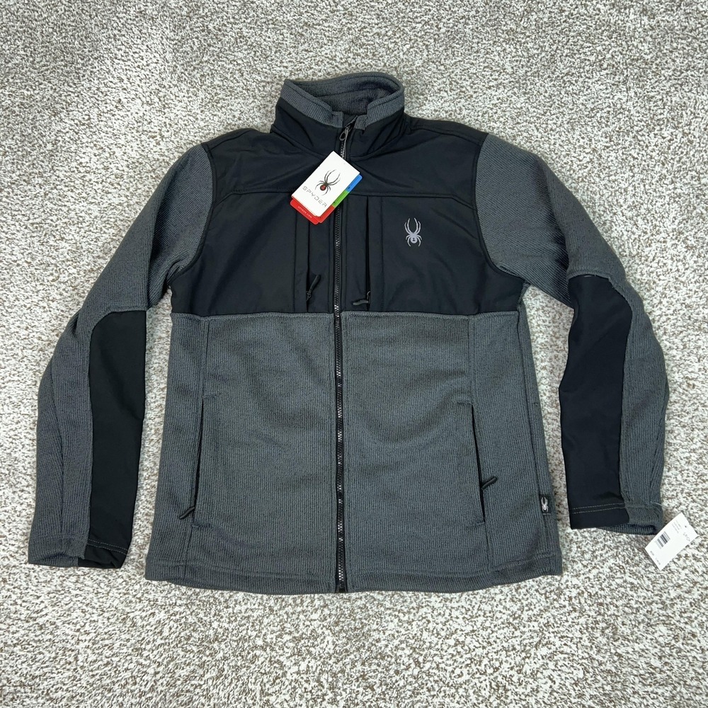 Spyder Jacket Mens Small Gray Black Full Zip Fleece Ski Core Sweater Winter Top